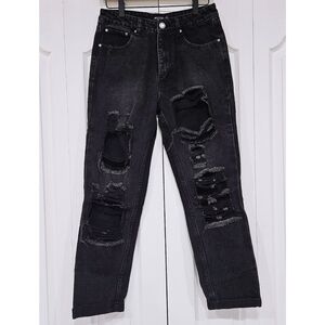 NASTY GAL Black Distressed Destroyed Straight Leg Jeans Size 6
